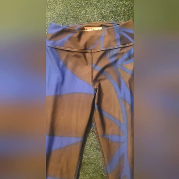 Debbie DANNHEISSER leggings fine art threads women new blue green Avocado leaf L - Picture 2 of 6